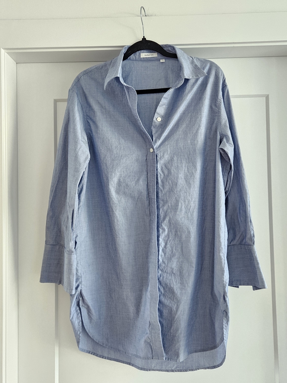 Babaton Pale Blue Long-Sleeve Casual Button-Down Shirt/tunic/mini Dress Size S/M